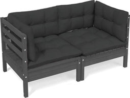 vidaXL - Tuinbank - 2-zits - met - antraciet - kussens - massief - grenenhout