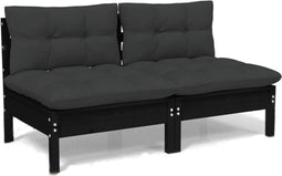 vidaXL - Tuinbank - 2-zits - met - antraciet - kussens - massief - grenenhout