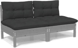 vidaXL - Tuinbank - 2-zits - met - antracietkleurige - kussens - grenenhout