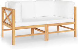vidaXL - Tuinbank - 2-zits - met - crèmekleurige - kussens - massief - teakhout