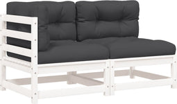 vidaXL - Tuinbank - 2-zits - met - kussens - massief - grenenhout - wit