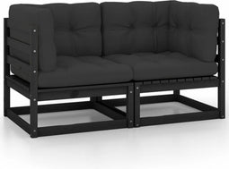 vidaXL - Tuinbank - 2-zits - met - kussens - massief - grenenhout - zwart