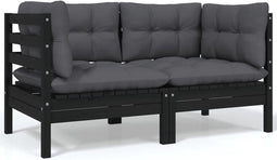vidaXL - Tuinbank - 2-zits - met - kussens - massief - grenenhout - zwart