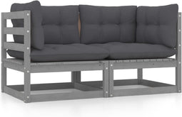 vidaXL - Tuinbank - 2-zits - met - kussens - massief - grenenhout - grijs