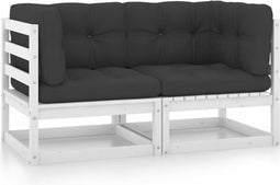 vidaXL - Tuinbank - 2-zits - met - kussens - massief - grenenhout - wit
