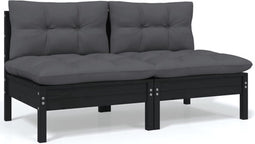 vidaXL - Tuinbank - 2-zits - met - kussens - massief - grenenhout - zwart