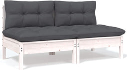 vidaXL - Tuinbank - 2-zits - met - kussens - massief - grenenhout - wit