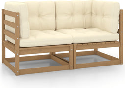 vidaXL - Tuinbank - 2-zits - met - kussens - massief - grenenhout - honingbruin
