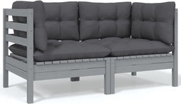 vidaXL - Tuinbank - 2-zits - met - kussens - massief - grenenhout - grijs
