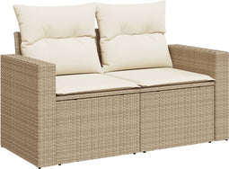 vidaXL - Tuinbank - 2-zits - met - kussens - poly - rattan - beige