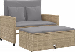 vidaXL - Tuinbank - 2-zits - met - kussens - poly - rattan - beige