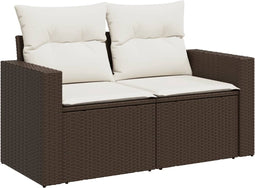 vidaXL - Tuinbank - 2-zits - met - kussens - poly - rattan - bruin