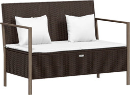 vidaXL - Tuinbank - 2-zits - met - kussens - poly - rattan - bruin