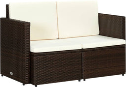 vidaXL - Tuinbank - 2-zits - met - kussens - poly - rattan - bruin