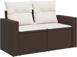 vidaXL - Tuinbank - 2-zits - met - kussens - poly - rattan - bruin