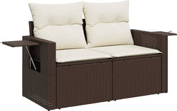 vidaXL - Tuinbank - 2-zits - met - kussens - poly - rattan - bruin