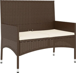 vidaXL - Tuinbank - 2-zits - met - kussens - poly - rattan - bruin