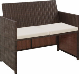 vidaXL - Tuinbank - 2-zits - met - kussens - poly - rattan - bruin