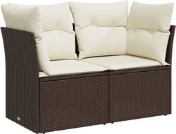 vidaXL - Tuinbank - 2-zits - met - kussens - poly - rattan - bruin
