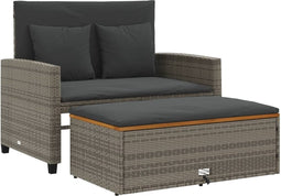 vidaXL - Tuinbank - 2-zits - met - kussens - poly - rattan - en - acaciahout - grijs