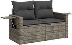 vidaXL - Tuinbank - 2-zits - met - kussens - poly - rattan - grijs