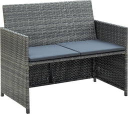 vidaXL - Tuinbank - 2-zits - met - kussens - poly - rattan - grijs