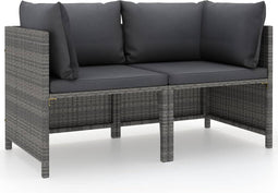 vidaXL - Tuinbank - 2-zits - met - kussens - poly - rattan - grijs