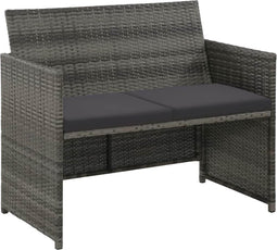 vidaXL - Tuinbank - 2-zits - met - kussens - poly - rattan - grijs