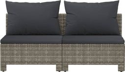 vidaXL - Tuinbank - 2-zits - met - kussens - poly - rattan - grijs
