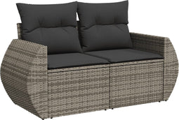vidaXL - Tuinbank - 2-zits - met - kussens - poly - rattan - grijs