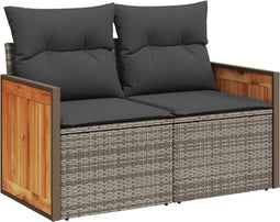 vidaXL - Tuinbank - 2-zits - met - kussens - poly - rattan - grijs