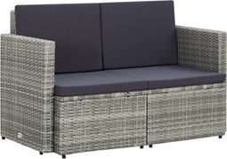 vidaXL - Tuinbank - 2-zits - met - kussens - poly - rattan - grijs