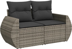 vidaXL - Tuinbank - 2-zits - met - kussens - poly - rattan - grijs