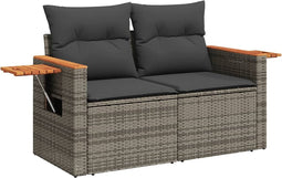 vidaXL - Tuinbank - 2-zits - met - kussens - poly - rattan - grijs