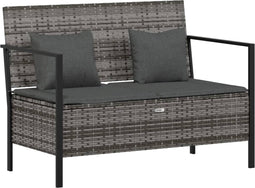 vidaXL - Tuinbank - 2-zits - met - kussens - poly - rattan - grijs