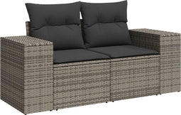 vidaXL - Tuinbank - 2-zits - met - kussens - poly - rattan - grijs