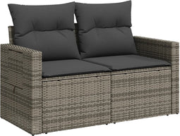 vidaXL - Tuinbank - 2-zits - met - kussens - poly - rattan - grijs