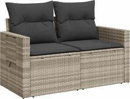 vidaXL - Tuinbank - 2-zits - met - kussens - poly - rattan - lichtgrijs