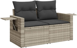vidaXL - Tuinbank - 2-zits - met - kussens - poly - rattan - lichtgrijs