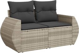 vidaXL - Tuinbank - 2-zits - met - kussens - poly - rattan - lichtgrijs