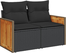 vidaXL - Tuinbank - 2-zits - met - kussens - poly - rattan - zwart