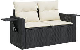 vidaXL - Tuinbank - 2-zits - met - kussens - poly - rattan - zwart