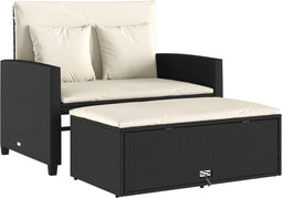 vidaXL - Tuinbank - 2-zits - met - kussens - poly - rattan - zwart