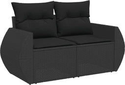 vidaXL - Tuinbank - 2-zits - met - kussens - poly - rattan - zwart