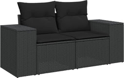 vidaXL - Tuinbank - 2-zits - met - kussens - poly - rattan - zwart