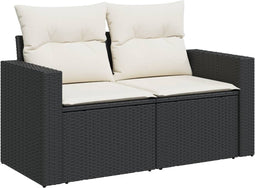 vidaXL - Tuinbank - 2-zits - met - kussens - poly - rattan - zwart