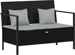 vidaXL - Tuinbank - 2-zits - met - kussens - poly - rattan - zwart