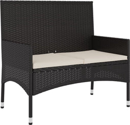 vidaXL - Tuinbank - 2-zits - met - kussens - poly - rattan - zwart