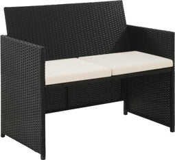 vidaXL - Tuinbank - 2-zits - met - kussens - poly - rattan - zwart