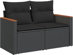 vidaXL - Tuinbank - 2-zits - met - kussens - poly - rattan - zwart